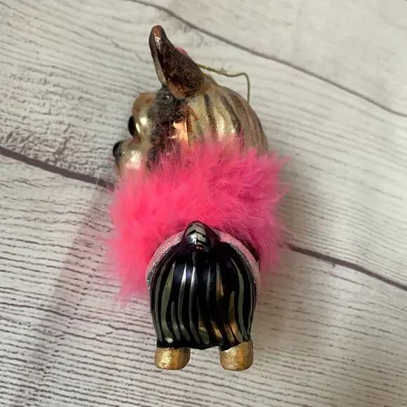 Yorkshire Terrier Dog Glass Christmas Tree Ornament Ballerina Feather Boa Yorkie - Picture 14 of 16